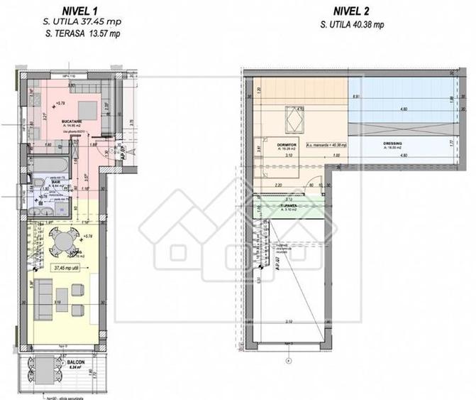 Penthouse 2 camere, bucatarie separata,balcon - mobilat si utilat