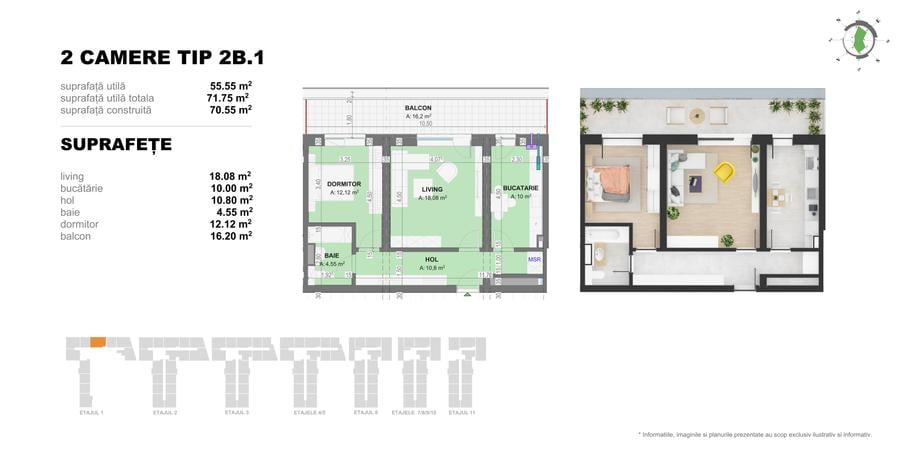 Apartament 2 Camere TIP 2B1 in Complex Doi Cocosi Residence
