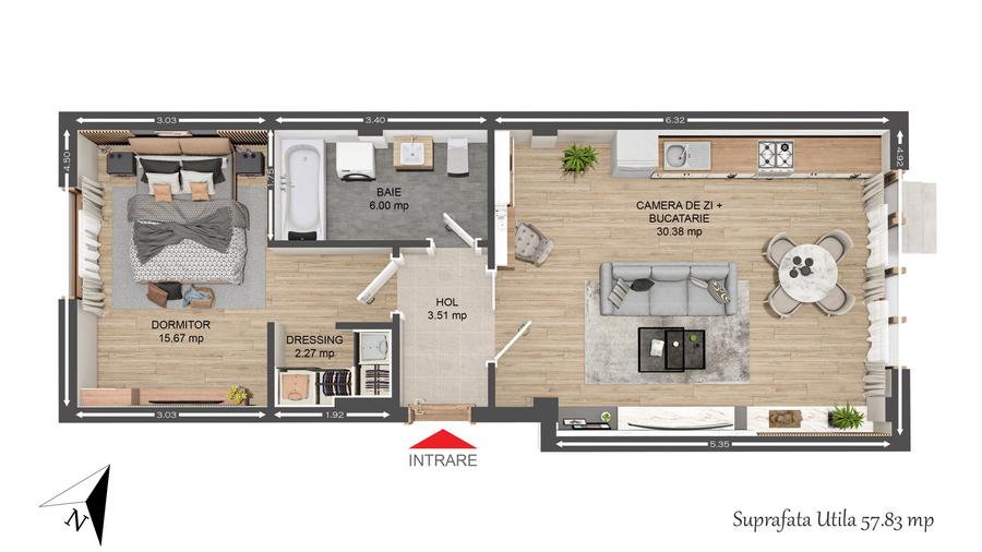 Apartament 2 camere cu grădină – Proiect Exclusivist
