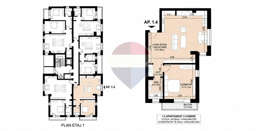 Apartament 2 camere | 65,99mp | Theodor Pallady