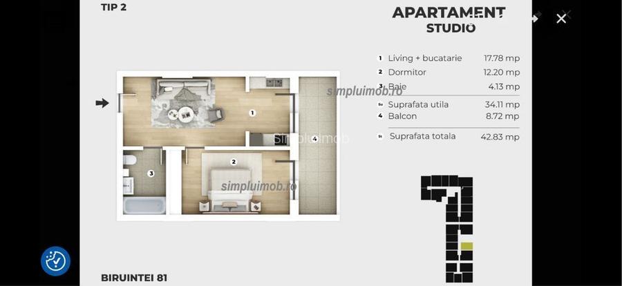 studio ansamblul 81 Residence 7 minute metrou Berceni - 8
