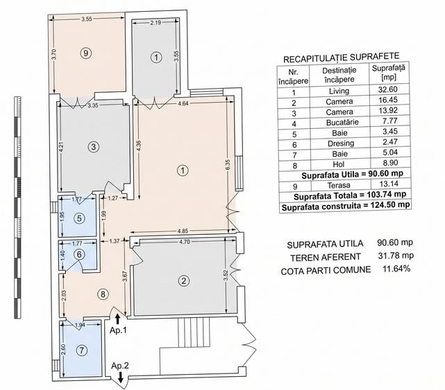Apartament 3 camere 103mp | 0 comision | curte proprie 32mp | Parc Bazilescu