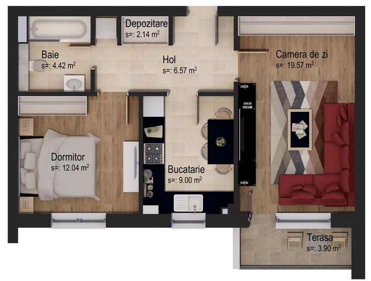 Apartament cu 2 camere etajul 1 - Lior
