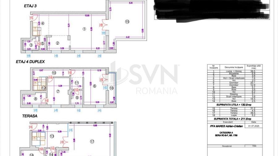 REA1029449 Apartament 4 Camere tip TRIPLEX- Terase 70mp