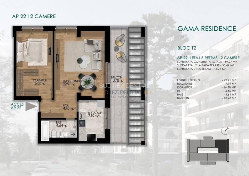Apartament modern 2 camere de vanzare, Gama Residence, Sos.Oltenitei - 1