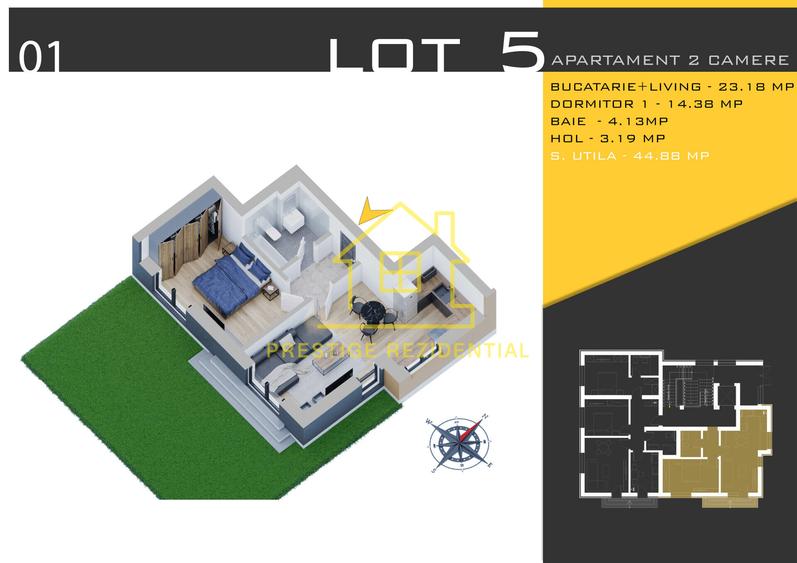 Apart.FINALIZAT bloc nou-2 Camere-62mp si curte 133 mp-bloc