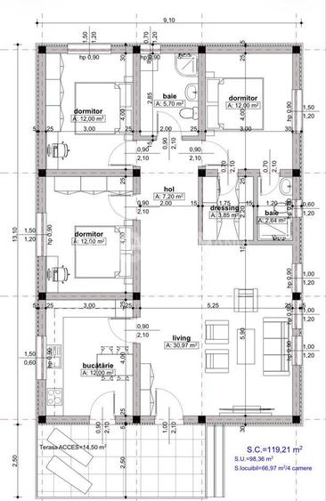 Casă parter 4 camere, la cheie, teren 400 mp, zonă centrală Bradu - 6