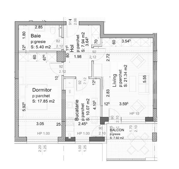 Apartament 2 camere, spatios 53 mp + balcon 4 mp, zona Tractorul