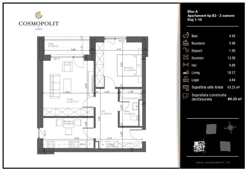 Apartament 2 Camere – Cosmopolit ZENIT Bloc B | Etaj 1