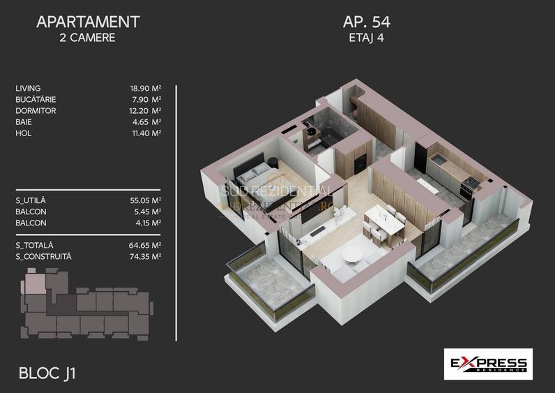 Apartament 2 camere de vanzare, 2 balcoane - Drumul Binelui, Sector 4 - 1