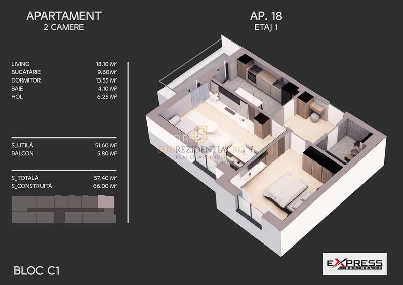 Apartament decomandat cu 2 camere, bloc nou - zona Parc Tudor Arghezi - 1