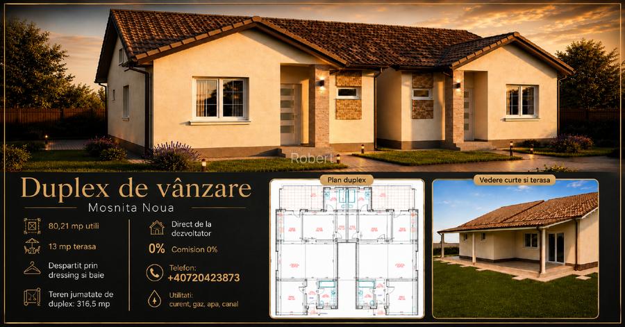Duplex de vanzare Mosnita Noua | Despartit prin baie si dressing | 80,25 mp util - 6