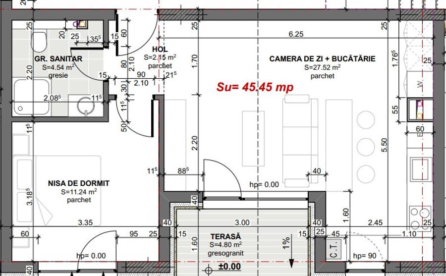 2 camere, 45mp – parțial finisat, perfect de amenajat