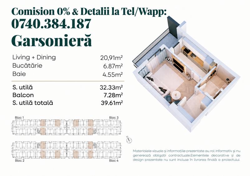 Garsonieră premium - Ansamblu nou - 39,61mp - Metrou Berceni 600metri - 4
