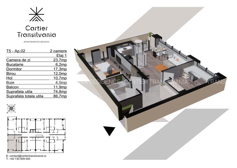 TRANSILVANIA RESIDENCE APARTAMENT 2 +BIROU CAMERE FATADA VENTILATA - 13