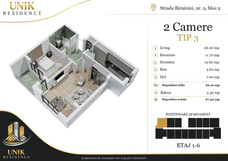Apartament 2 Camere || 62 mp || Decomandat || Metrou Berceni - 1