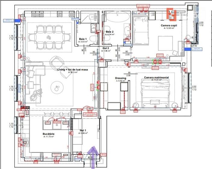 Apartament Premium 4 camere transformat in 3 camere 121 mp, Complet Utilat Smart - 12