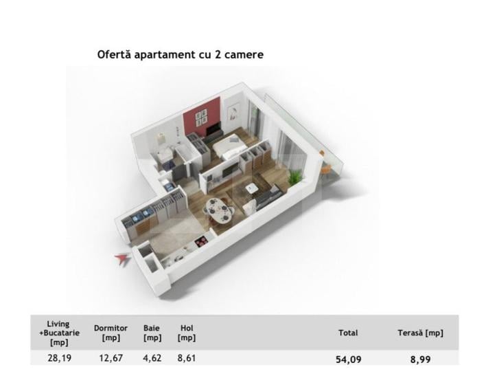 Apartament 2 camere ,54 mp, zona Centrala in cel mai exclusivist bloc din Cluj