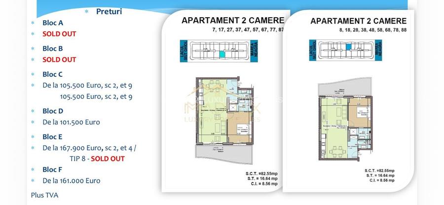 Apartament de vanzare 2 camere + 2 bai I Mamaia Nord I Malul Marii Negre