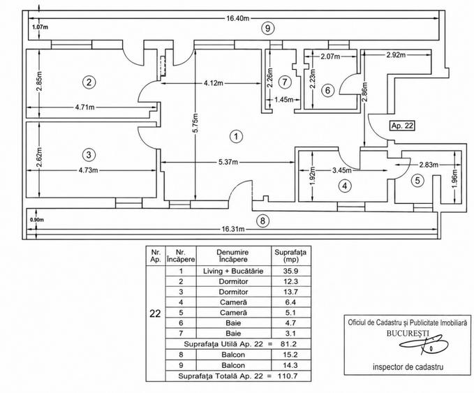 Apartament 3 camere | 110.7 mpu | 2 balcoane | bloc 2023 | Comision 0% - 12