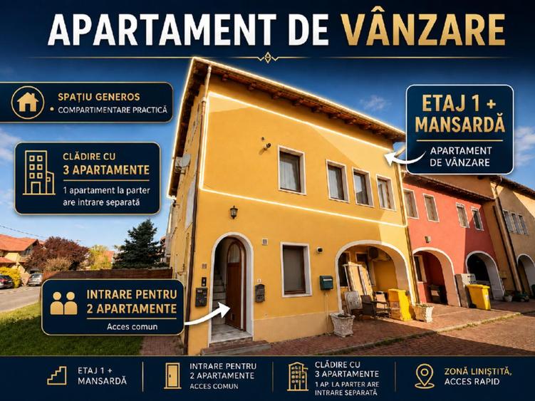 ProprietarAp. 3 camere | Vilă | Etaj+Mansardă | 68mp | Dumbravița | Loc parcare
