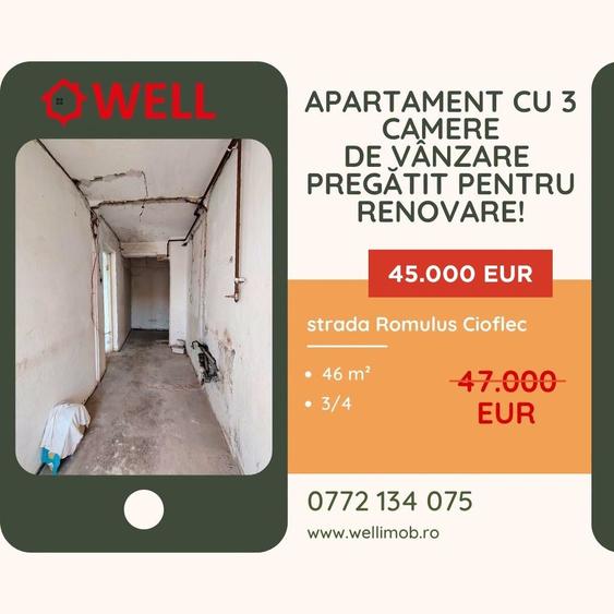 Apartament cu 3 camere de vânzare în Sfântu Gheorghe, pe strada Romulus Cioflec!
