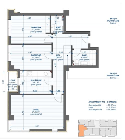 Apartament 3 camere de vanzare C.U.G.