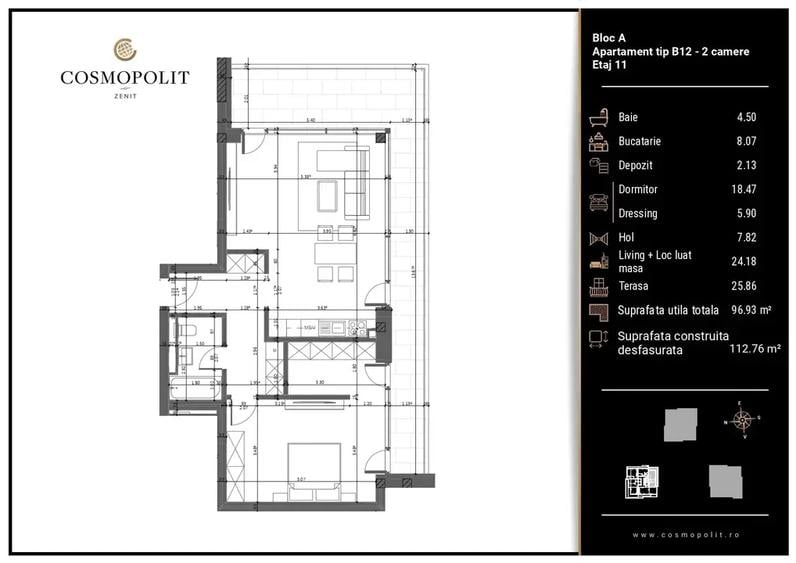 Apartament 2 Camere – Cosmopolit ZENIT Bloc A | Etaj 11