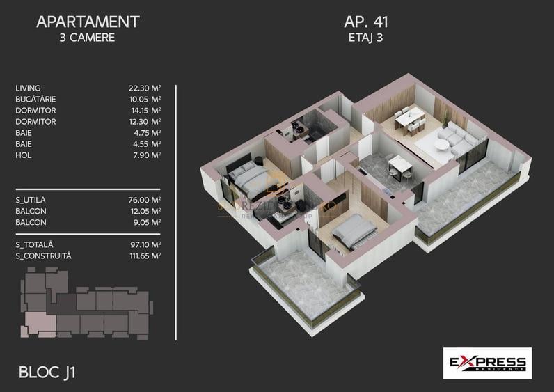 Apartament decomandat cu 3 camere, 2 balcoane-Drumul Binelui, Sector 4