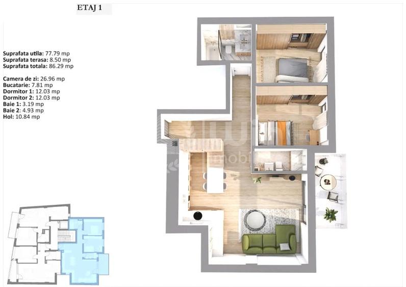 Apartament 3 camere | Bloc nou | 77mp | Garaj | Balcon | Centru