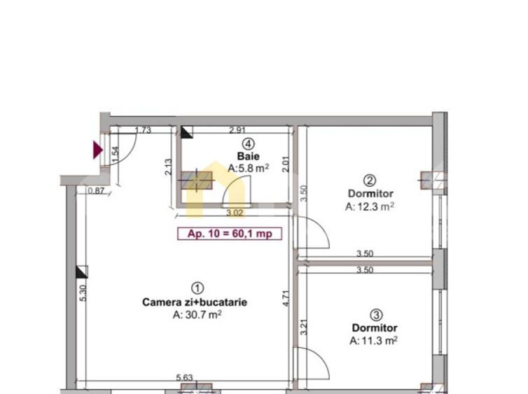 Apartament 3 Camere de Vânzare | SU 60.07 mp | Florești, zona Terra