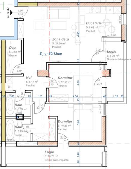 Apartament cu 3 camere, semidecomandat, 80 mp utili, zona Aradului