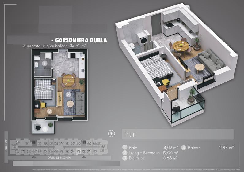 Metrou Berceni 250m - 2 camere studio – TVA0%-mobilat/utilat