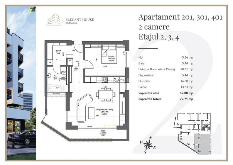 Apartament 2 Centru Civic Bloc Nou