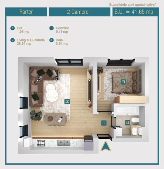 Apartament de vanzare 2 camere 42mp Militari Chiajna