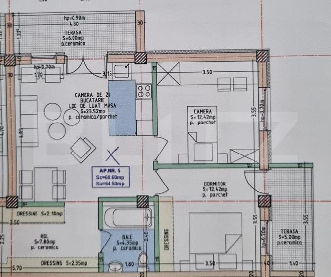 Apartament 3 camere, 64,5 mp + terasă, Zona de Sud, finisaje premium