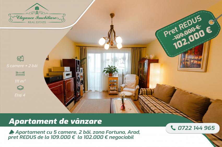 Apartament cu 5 camere si centrala proprie, zona Fortuna, Arad