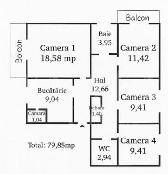 Apartamet 4 camere - 80 mp - etaj 2/4 - Zona Autogara Fany