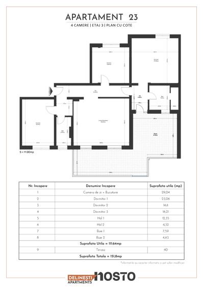 Apartament tip PENTHOUSE, 4 camere de vânzare, imobil dotat cu LIFT .