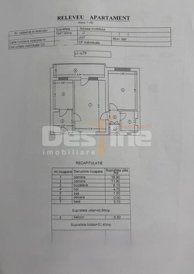 Apartament 2 camere semidecomandat, 52mp, Tatarasi