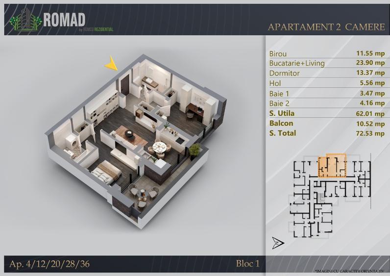 Apartament 3 camere-84,49 mp | 72,71mp | Ansamblu premium – Zona Zona Pallady