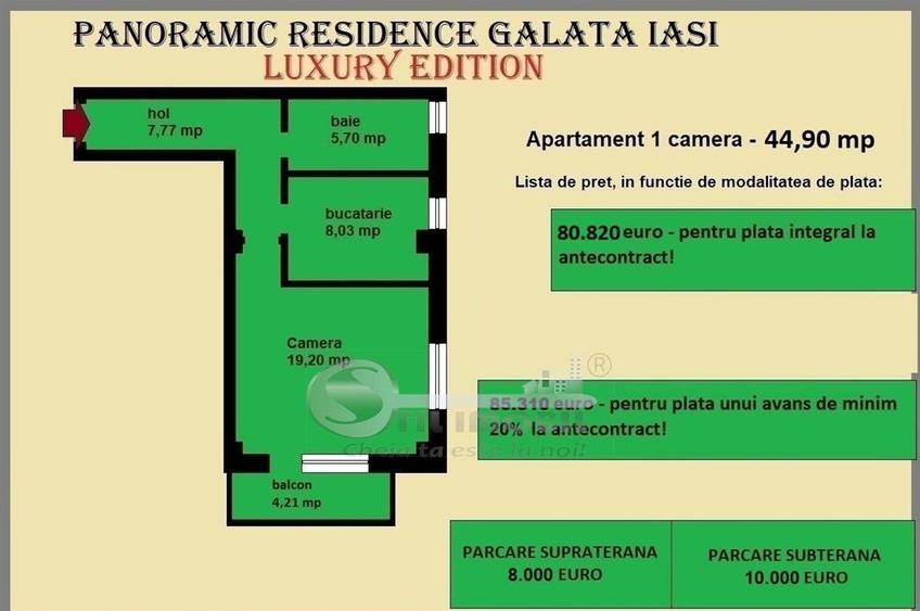 Apartament 1 camera de vanzare in Iasi, Galata, 44,90 mp, baie cu geam