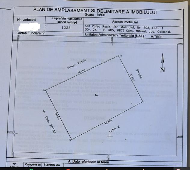 Teren Intravilan -Mitreni -Valea Rosie- 1255 MP,deschidere 28 ML