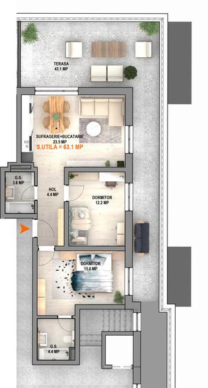 Penthouse 3 camere Sibiu – Calea Șurii Mici, Magnolia Residence, etaj 4 retras