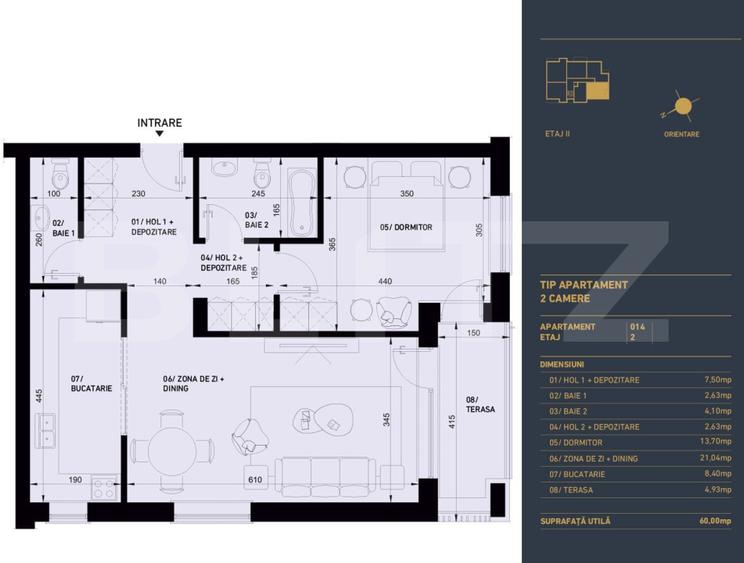 Apartament cu 2 camere si 2 bai, Smart Home, 60 mp - Complex Rezidential Nou
