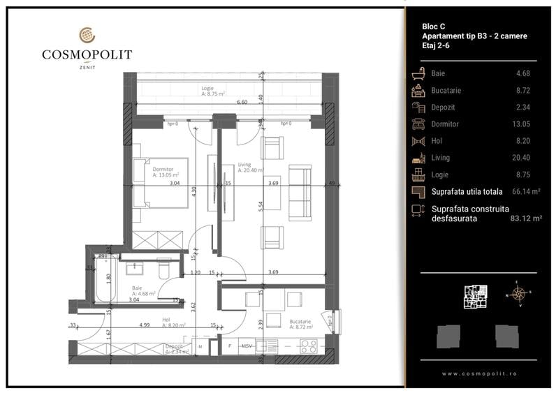 Apartament 2 camere Cosmopolit Zenit | Răcădău - Bloc C