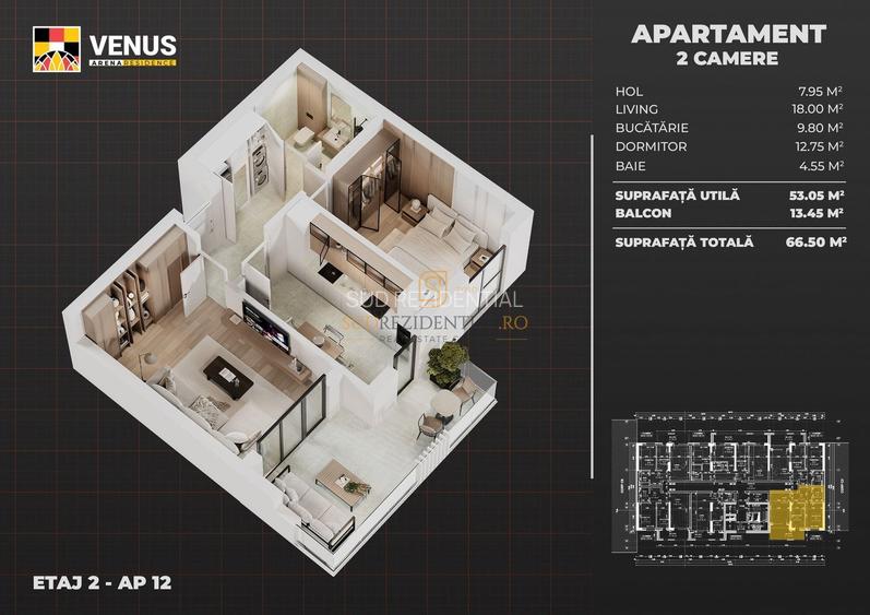Apartament 2 camere, balcon 13 mp,  langa metrou Aparatorii Patriei - 1