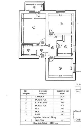 Apartament cu 3 camere, 46 mp, zona Pacurari