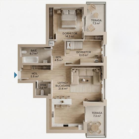 Apartament 3 Camere Premium | Vedere Lac | 98.7 mp | Lakeside Străulești