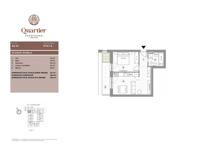 Studio Dublu - Quartier Ferdinand - parcare inclusa in pret